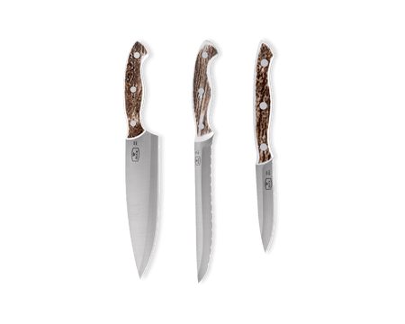 3 Piece Cutlery Set with Wood Block, Elk
